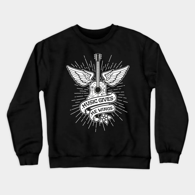 Music Gives Me Wings - Old School Tattoo Guitar Crewneck Sweatshirt by propellerhead